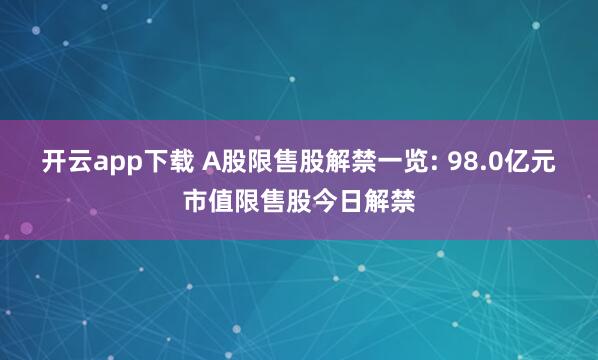 开云app下载 A股限售股解禁一览: 98.0亿元市值限售股今日解禁