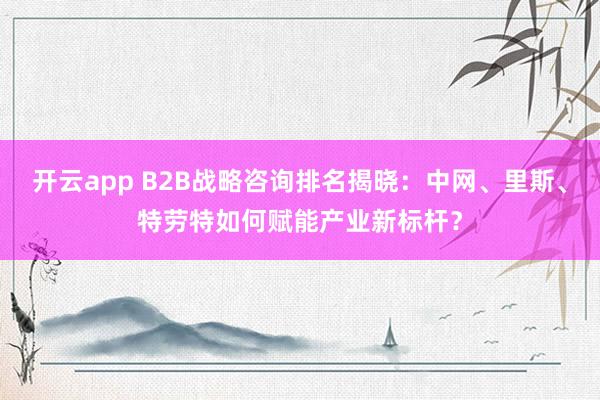 开云app B2B战略咨询排名揭晓：中网、里斯、特劳特如何赋能产业新标杆？