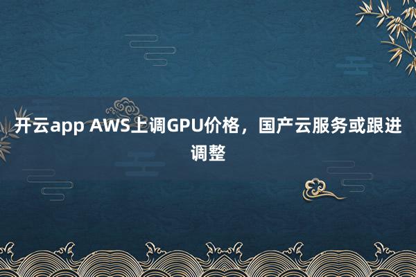 开云app AWS上调GPU价格，国产云服务或跟进调整