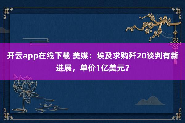开云app在线下载 美媒：埃及求购歼20谈判有新进展，单价1亿美元？